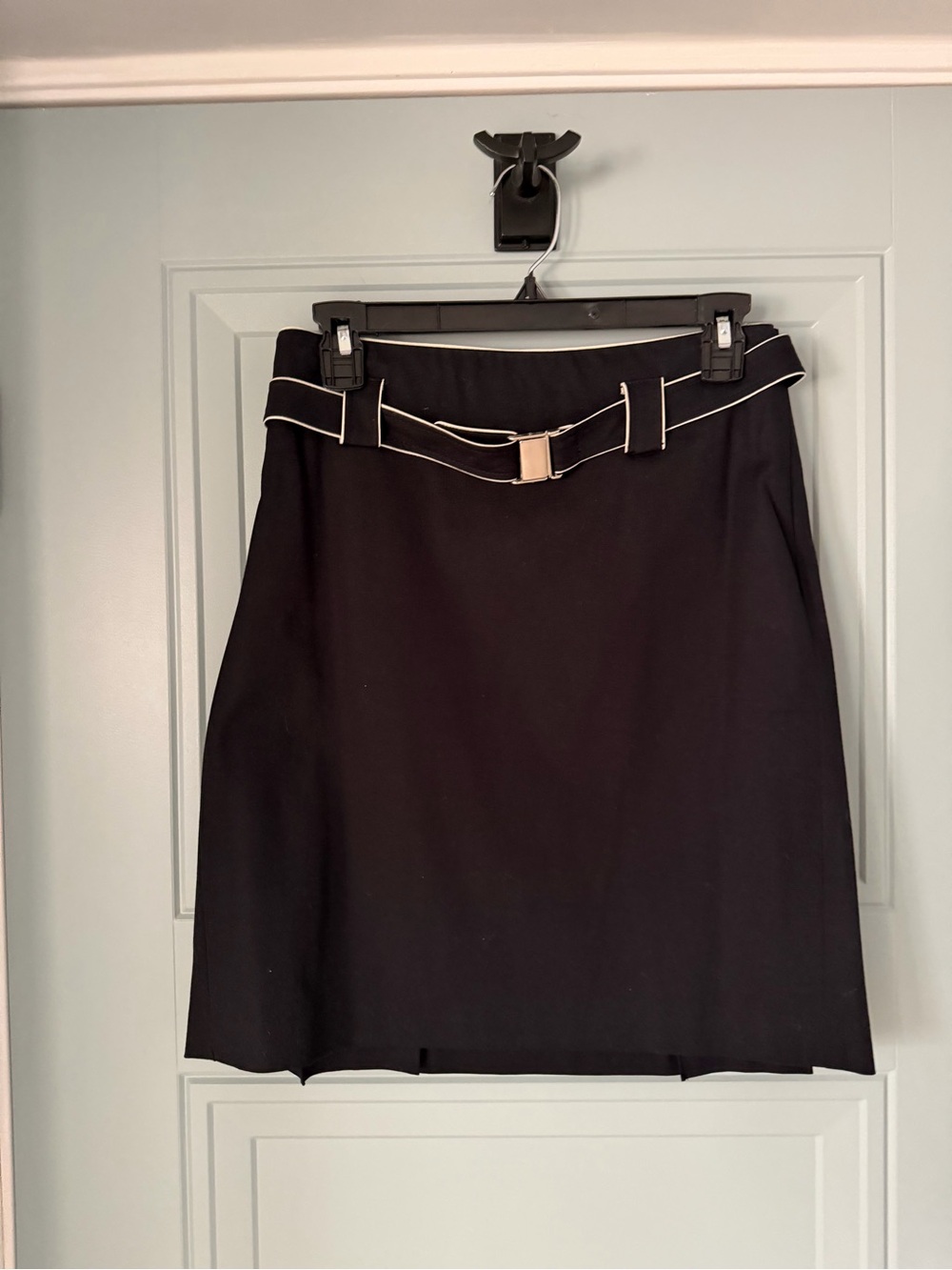 LOFT Black Pencil Skirt with white Contrast Trim and Belt